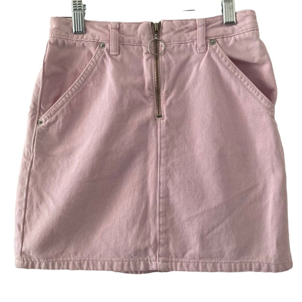 Topshop Moto Mini Skirt Denim light Pink Womens Size 2 Zip Front